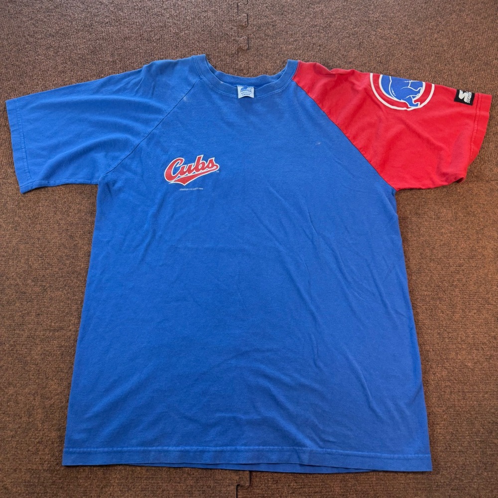 Vintage 1995 Chicago Cubs Starter Shirt Mens Large Colorblock Blue Red USA Made